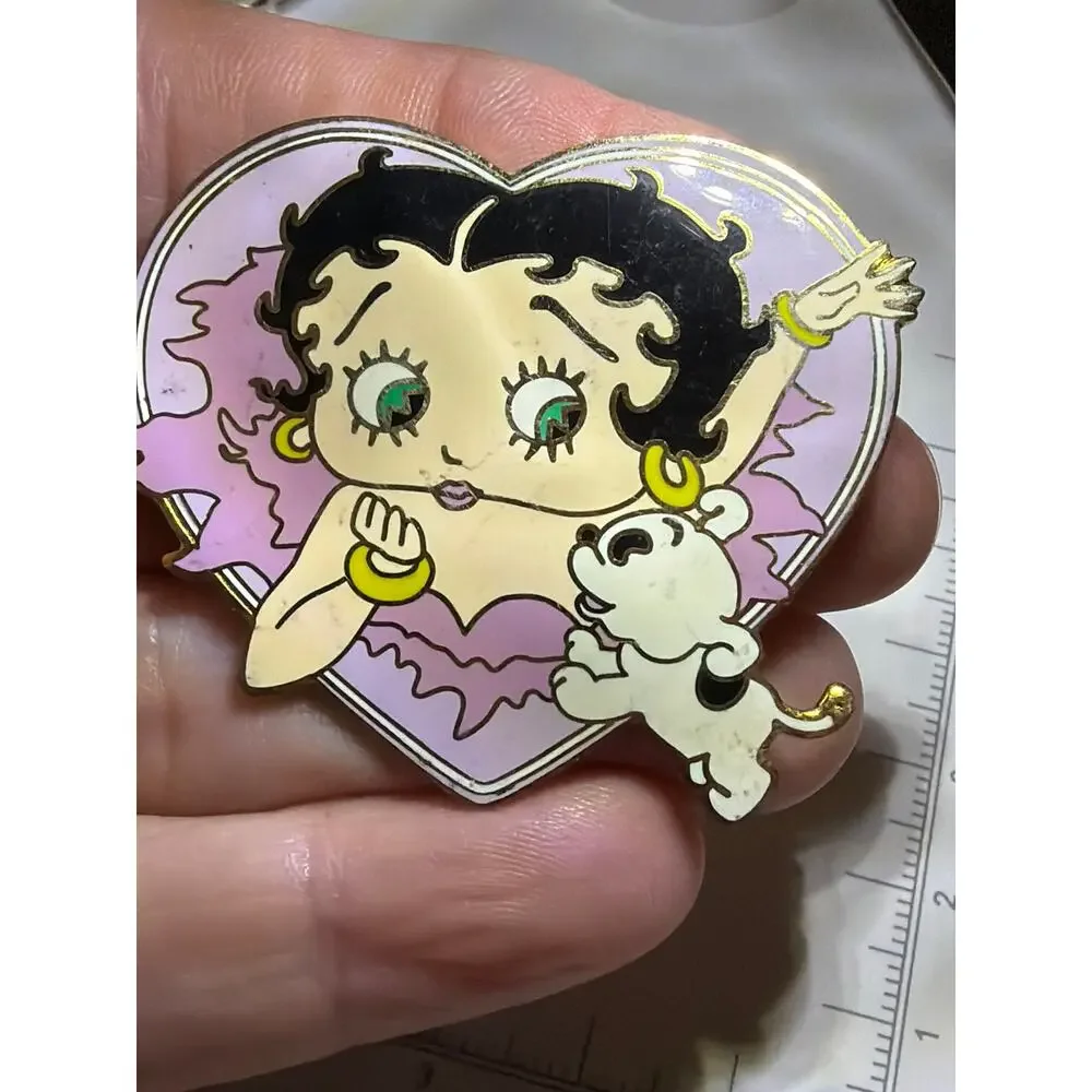 Vintage 2011 Betty Boop Pudgy Dog Heart Enamel Brooch Pin KFS Hearst